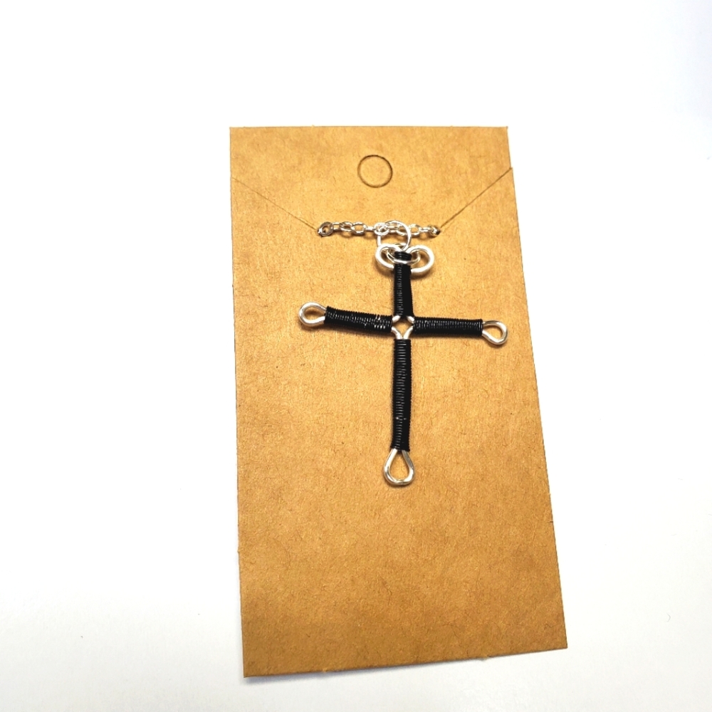 Black wire wrap cross handmade necklace